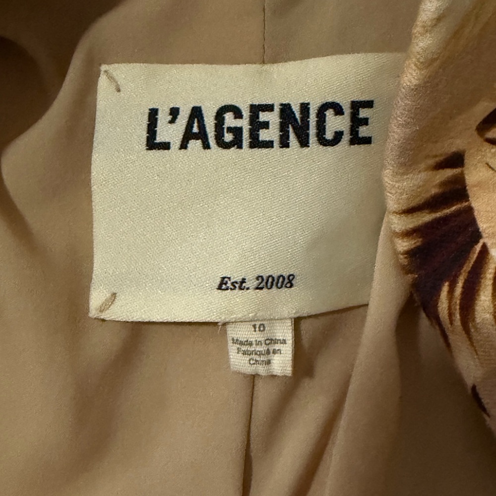 L’Agence Brooke Blazer Size 10 Neutral‎ Leaves Print Designer Statement Jacket - Picture 7 of 11
